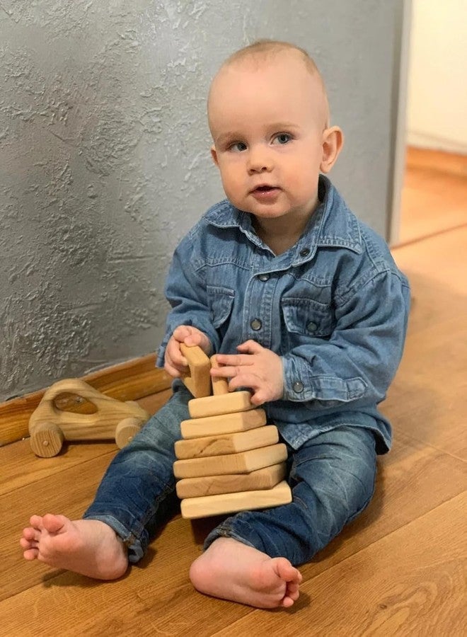 ANAIZA Wooden Stacking Toys for Toddlers | Montessori Educational Stacker Set | Different Shape Sorting Toy for Toddlers | Educational Pyramid Toy for Babies (Square) - Image 3